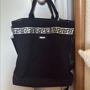 Versace Black and White Tote with Greek Key Pattern